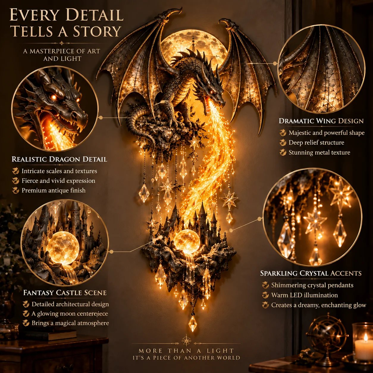 Dragonfire wall lamp details