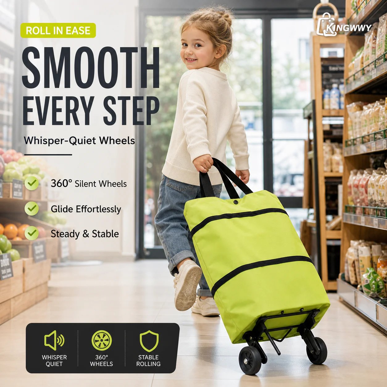 Smooth wheels foldable rolling shopping cart