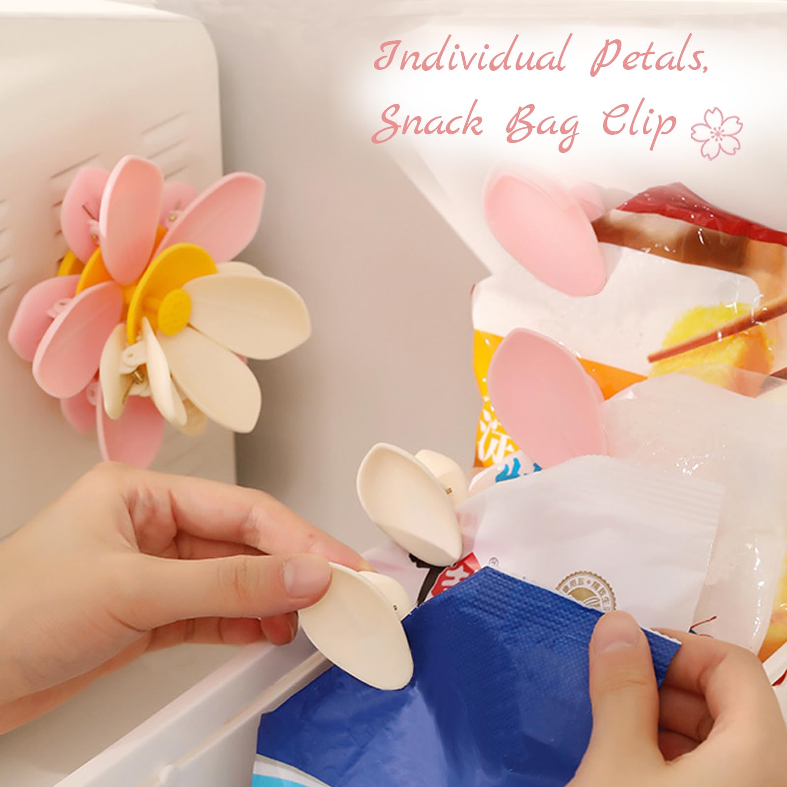 Using individual petals as snack bag clips
