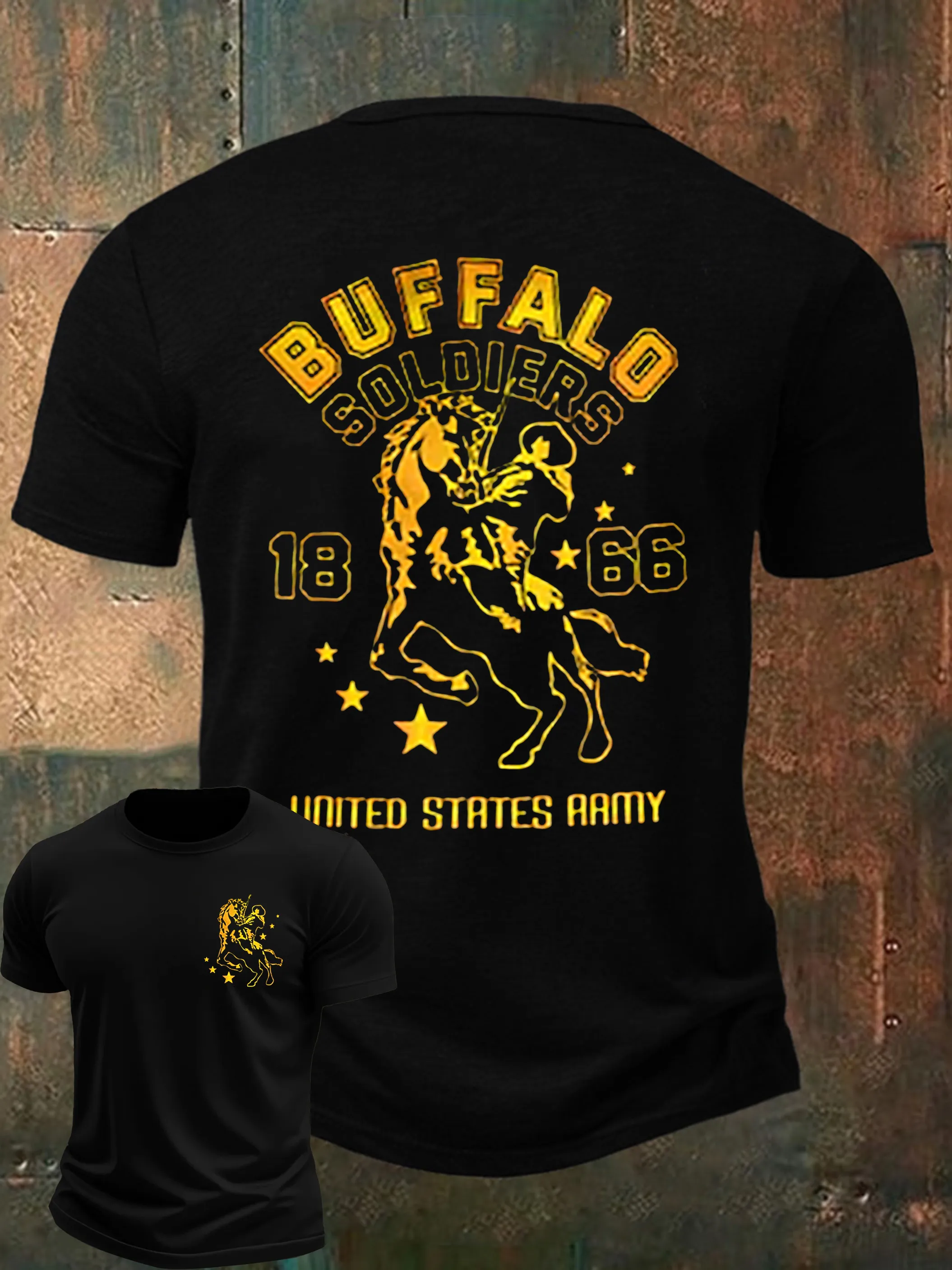 Men's Summer Black Vintage Buffalo Soldier Retro Knight Print Casual Top