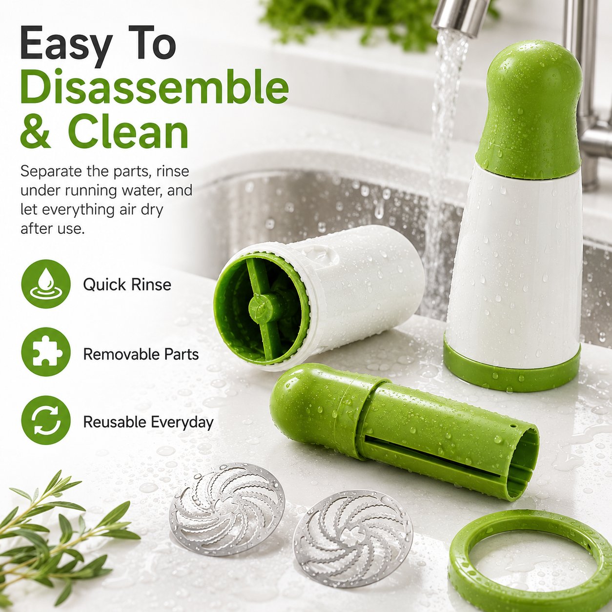 Manual herb grinder disassembles for easy cleaning