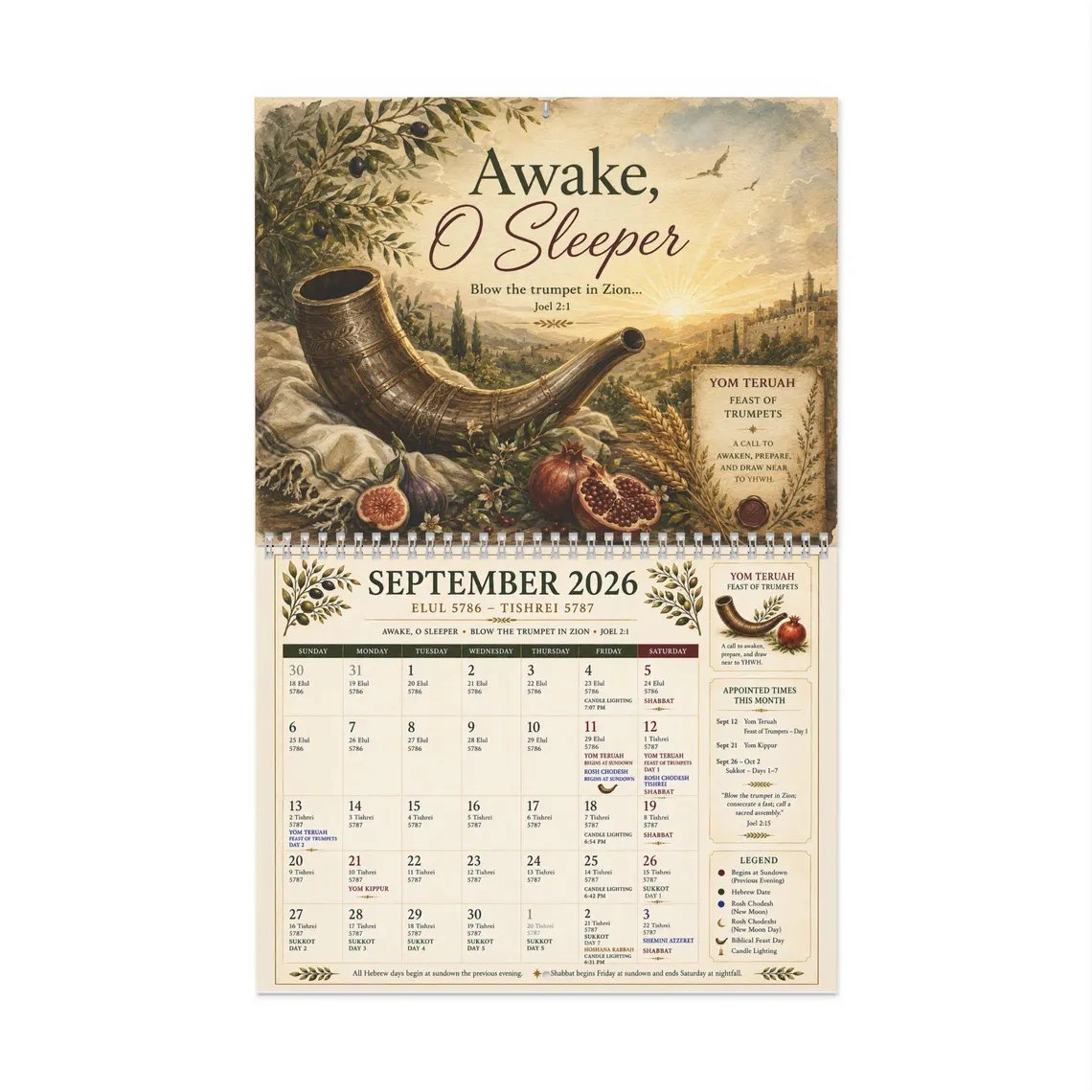 Biblical Hebrew Calendar 5787 | Messianic Calendar 2026–2027 | Shabbat, Mo'edim & Appointed Times | Hebrew Roots Wall Calendar image 4