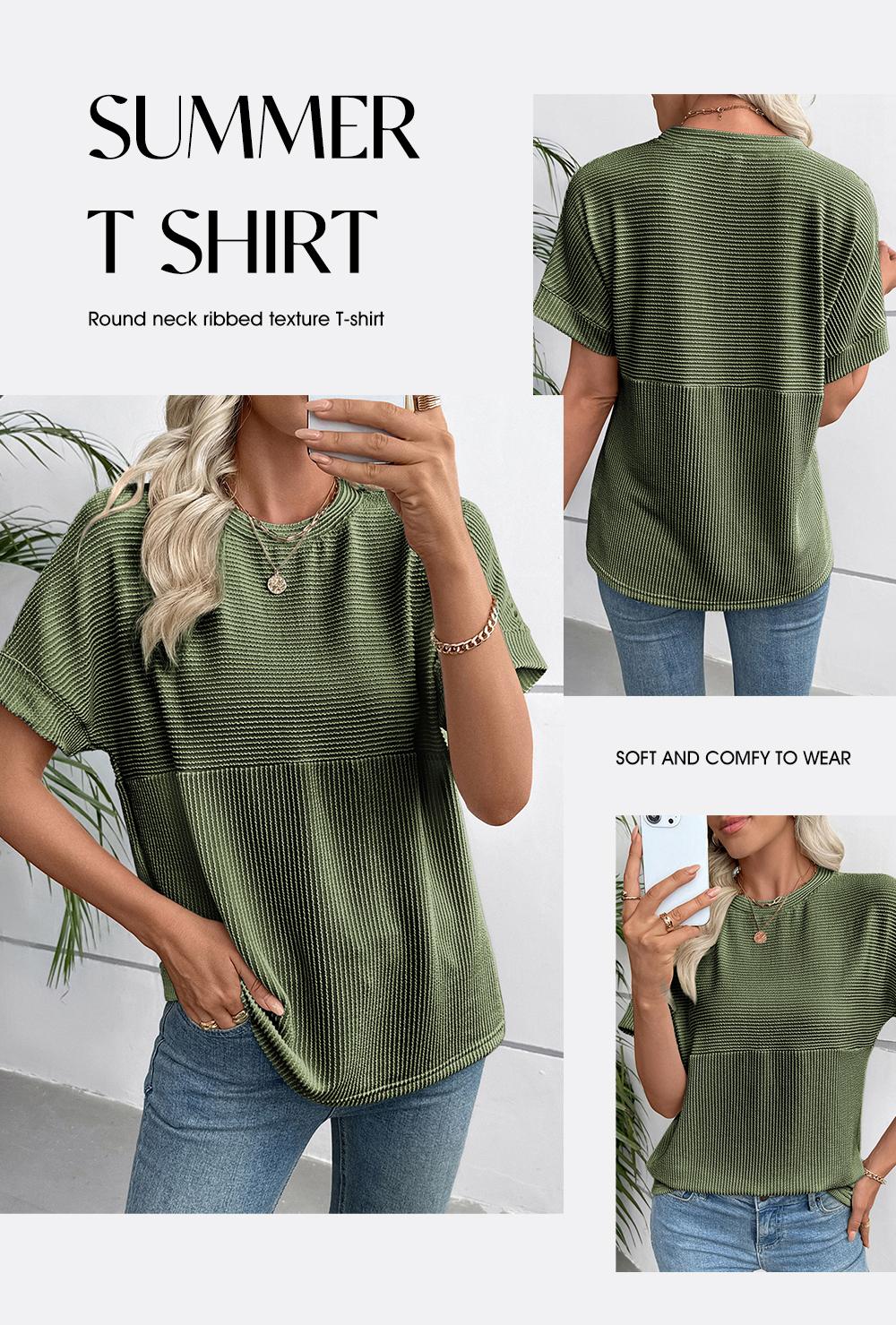 EVALESS Women's Solid Short Sleeve T Shirts Tops Ribbed Knit Striped Crewneck Casual Loose Fit T Shirts 2026 Womenswear Springtok Summer Outfits EVALESS Women's Solid Short Sleeve T Shirts Tops Ribbed Knit Striped Crewneck Casual Loose Fit T Shirts 2026 Womenswear Springtok Summer Outfits