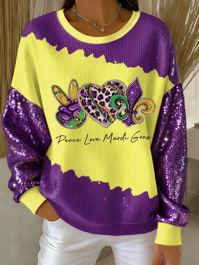 Mardi Gras Printed Zip-up Sweatshirt Women Women's Mardi Gras Zip
