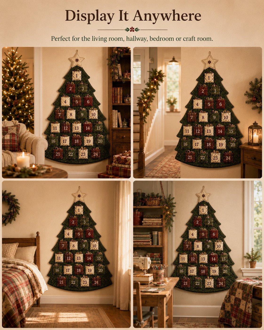 Finished 24-pocket fabric Christmas advent tree