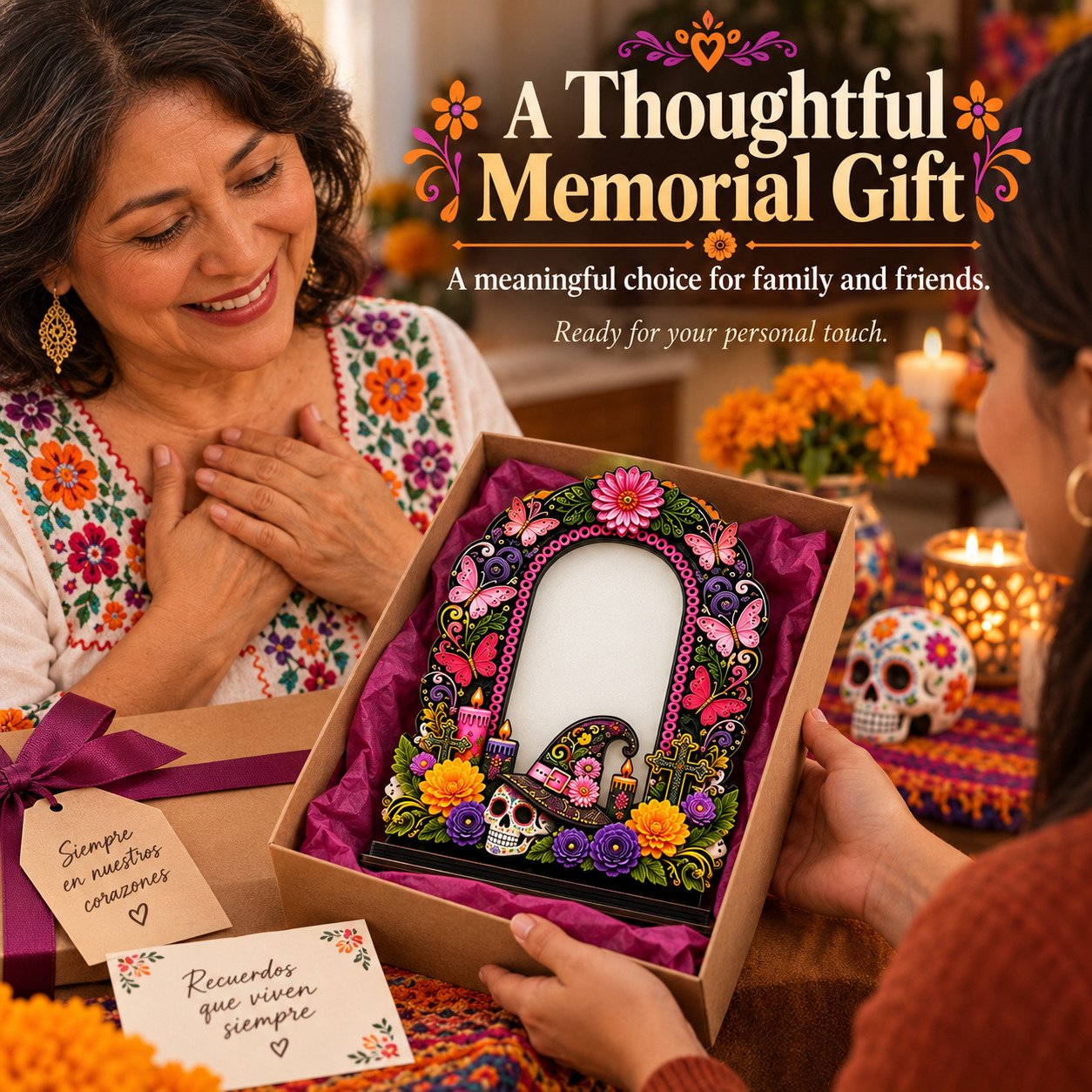 Thoughtful Día de los Muertos memorial photo frame gift