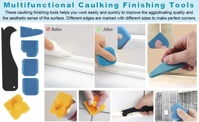 Product Introduction of Springtok Caulking Tool 5 in 1 Silicone Caulking Grout Removal Sealant Finishing Tool with Grout Scraper, 6 Exchange Silicone Pads, Adhesive Residue Scraper Seam Repair Kit for Kitchen Bathroom 14