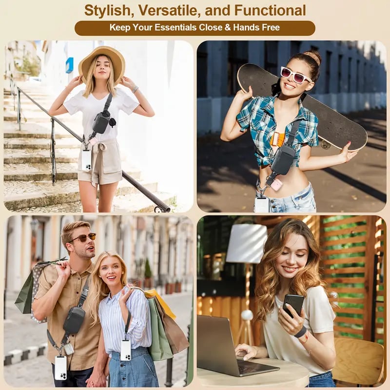 fashion black adjustable crossbody mobile phone shoulder strap   wrist lanyard travel anti theft with clip multi purpose suitable for mobile phone case   lightweight daily bag universal for men and women Product details 6