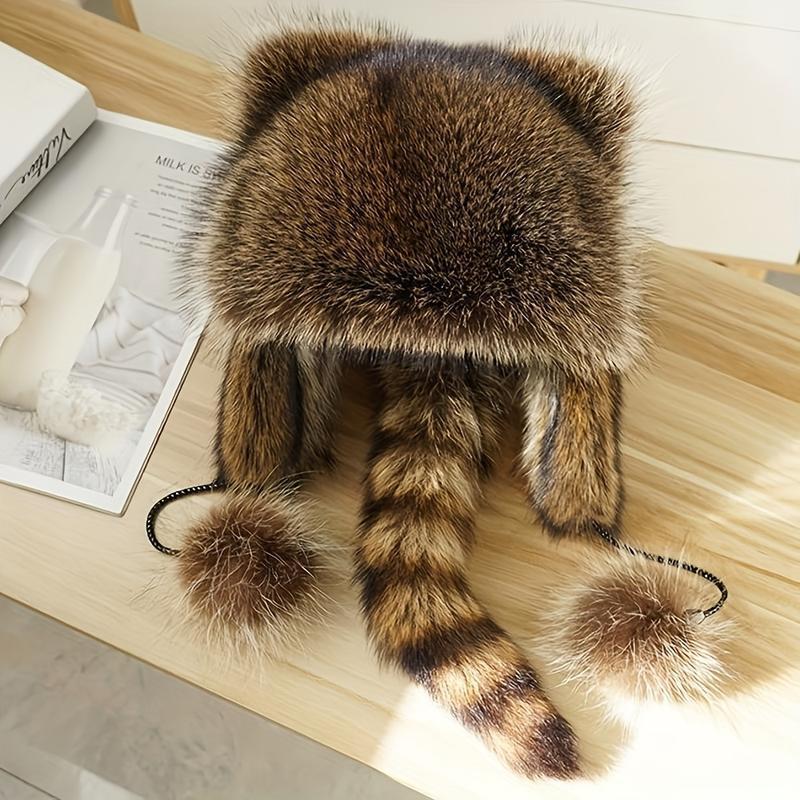 2025 Raccoon Tail Mood Hat – Retro Y2K Detachable Fluffy Earmuffs, Hypoallergenic Winter Accessory, Machine-Washable, Cozy Cottagecore Style for Outdoor and Casual Wear, TikTokShopBlackFriday