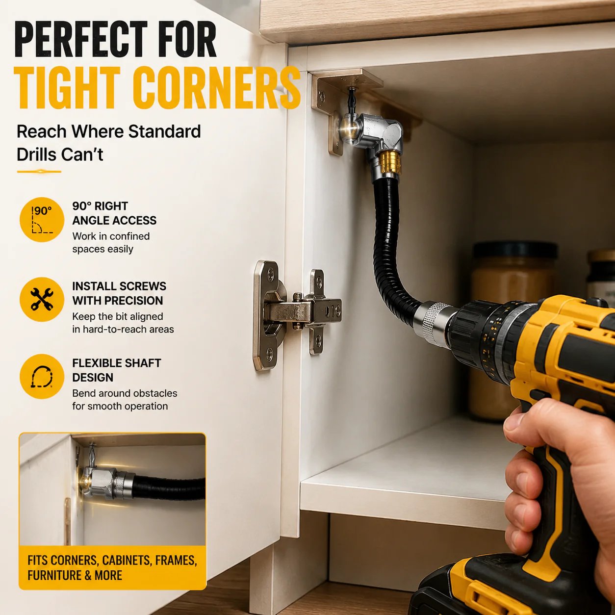 Right angle drill adapter for cabinet assembly