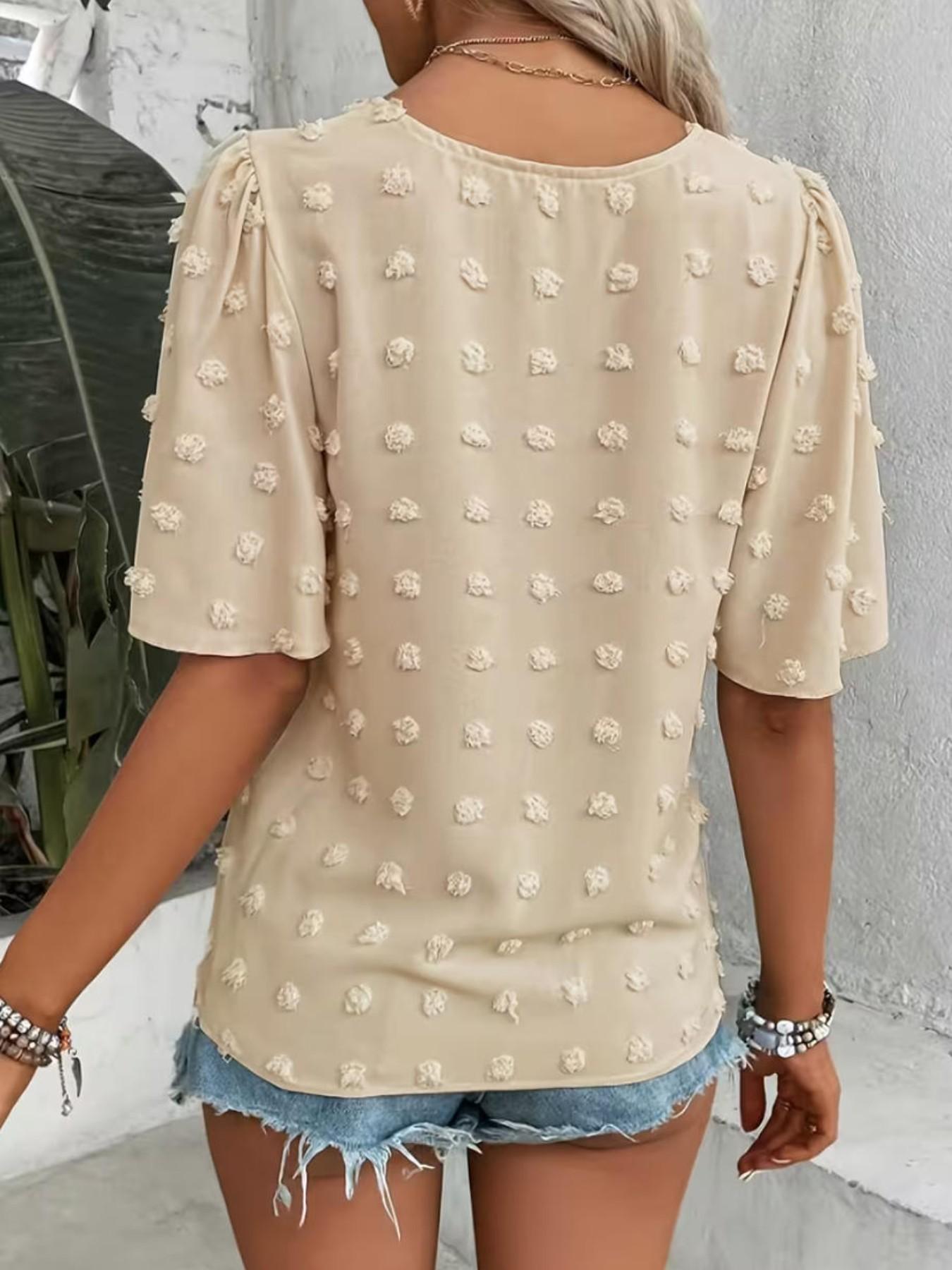Elegant Swiss Dot Lace Butterfly Sleeve Shirt, Long Sleeve Commuter Top, Loose Fit Casual Summer Blouse for Women Elegant Swiss Dot Lace Butterfly Sleeve Shirt, Long Sleeve Commuter Top, Loose Fit Casual Summer Blouse for Women