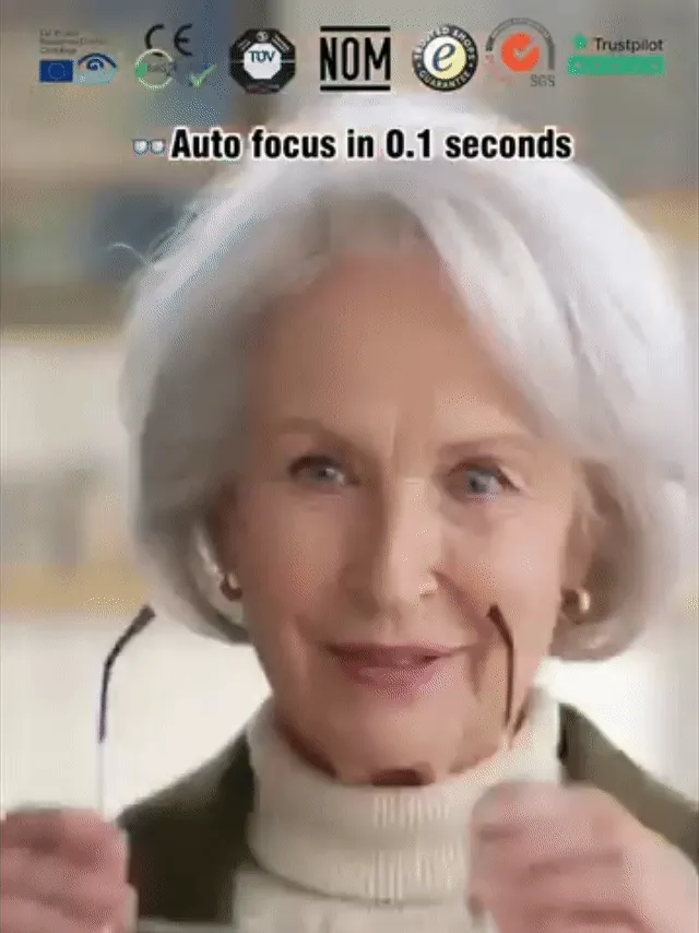 Supplied demonstration of a second person putting on rimless glasses